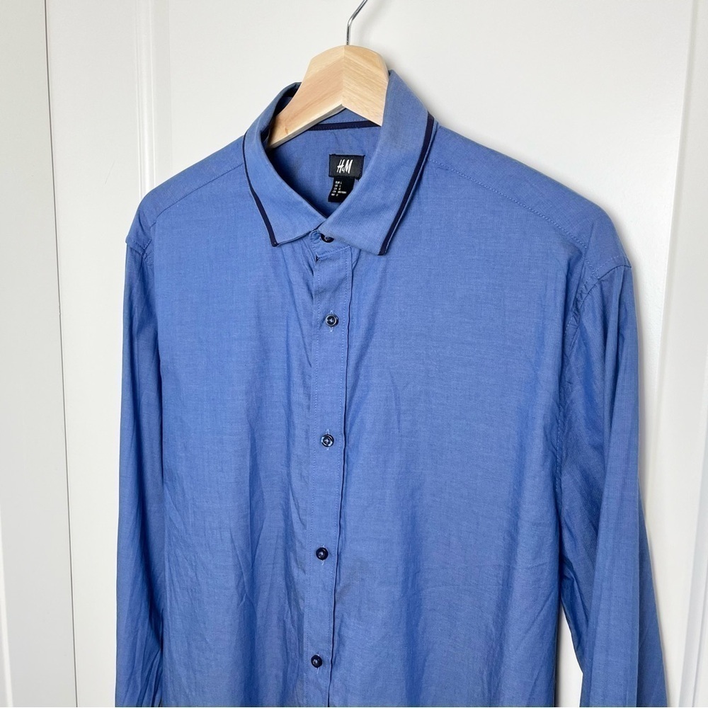H&M Long Sleeve Button Up Collared Shirt Blue Men Size Large - Picture 3 of 11